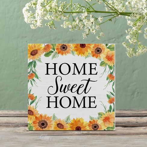Bless This Home Wood Box Sign Art Desk Decor Farmhouse Sunflower Wood Block Sign Decor for Home Kitchen Entryway Shelf Wall, House Warming Gifts for New Home Owner in Saudi Arabia