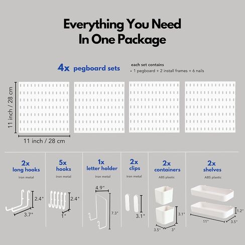 Keepo Pegboard Combination Kit, Pegboards and Accessories Modular Hanging for Wall Organizer, Crafts Organization, Ornaments Display, Nursery Storage, Peg Board (White, 33″×22″) in Saudi Arabia
