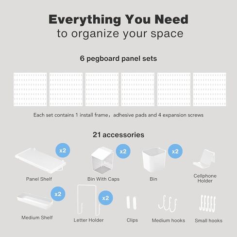 Keepo Pegboard Combination Kit, Pegboards and Accessories Modular Hanging for Wall Organizer, Crafts Organization, Ornaments Display, Nursery Storage, Peg Board (White, 33″×22″) in Saudi Arabia