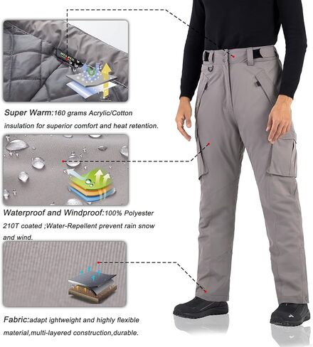 سروال WULFUL للرجال معزول مقاوم للماء للتزلج على الجليد في فصل الشتاء مع جيوب متعددة in Kuwait