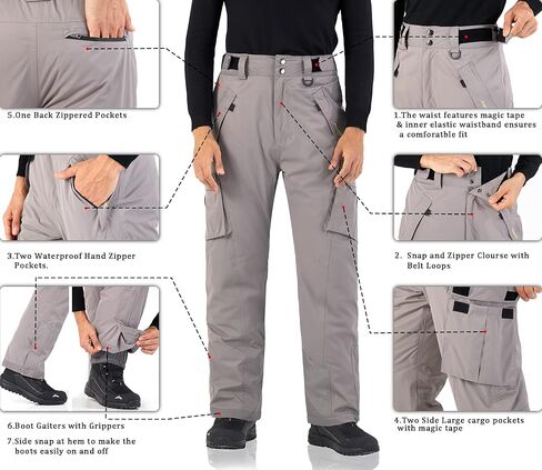 سروال WULFUL للرجال معزول مقاوم للماء للتزلج على الجليد في فصل الشتاء مع جيوب متعددة in Kuwait