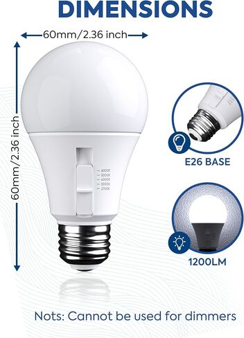 Adjustable Light Bulb, 100W Equivalent, 5CCT A19 LED Light Bulb, E26 Base, 2700K 3000K 4000K 5000K 6000K, 1200LM, 13W E26 Medium Base Standard Light Bulb for Bedroom, Living Room, 4 Pack in Saudi Arabia