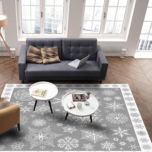 Grey Snowflake Christmas Area Rug for Living Room, Rectangular Indoor Carpet - 2' x 3', Xmas Winter Snowflake Gray Non-Skid Bathroom Mat Kitchen Runner Rugs for Bedroom in Saudi Arabia