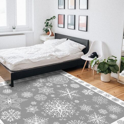Grey Snowflake Christmas Area Rug for Living Room, Rectangular Indoor Carpet - 2' x 3', Xmas Winter Snowflake Gray Non-Skid Bathroom Mat Kitchen Runner Rugs for Bedroom in Saudi Arabia
