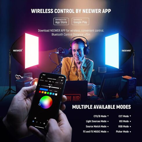 مجموعة إضاءة NEEWER RGB Softbox مع التحكم في التطبيق و9 أوضاع تأثير، 2 حزمة 26 وات لمبات LED معتمدة من FCC/IC/UL CRI93+ TLCI98+، مقابس بورسلين E26، صناديق سوفت بوكس ​​24 بوصة، لإضاءة التصوير الفوتوغرافي في الاستوديو، NK800 in Kuwait
