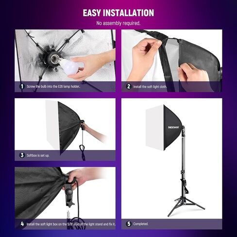 مجموعة إضاءة NEEWER RGB Softbox مع التحكم في التطبيق و9 أوضاع تأثير، 2 حزمة 26 وات لمبات LED معتمدة من FCC/IC/UL CRI93+ TLCI98+، مقابس بورسلين E26، صناديق سوفت بوكس ​​24 بوصة، لإضاءة التصوير الفوتوغرافي في الاستوديو، NK800 in Kuwait