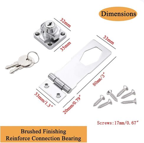 Hasp Latch Lock with Keys, HLOMVE Bifold Hinge Hasp Lock for Cabinet, Closet Lock, Shed Locking Hasp, Chrome Plated Small Size in Saudi Arabia