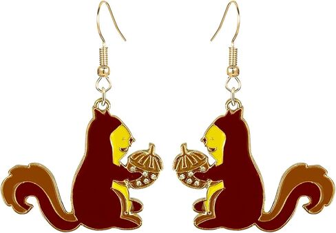 coadipress Fun Squirrel Pine Cone Earrings for Women Girls Funny Gold Plated Asymmetrical Animal Squirrel Nut Food Dangle Drop Charm Earrings Squirrel Lovers Gifts Jewelry in Saudi Arabia
