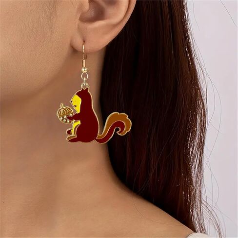 coadipress Fun Squirrel Pine Cone Earrings for Women Girls Funny Gold Plated Asymmetrical Animal Squirrel Nut Food Dangle Drop Charm Earrings Squirrel Lovers Gifts Jewelry in Saudi Arabia