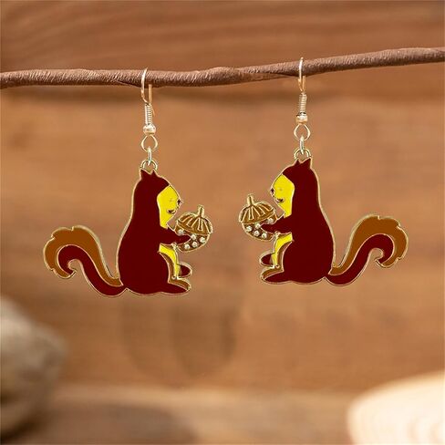 coadipress Fun Squirrel Pine Cone Earrings for Women Girls Funny Gold Plated Asymmetrical Animal Squirrel Nut Food Dangle Drop Charm Earrings Squirrel Lovers Gifts Jewelry in Saudi Arabia