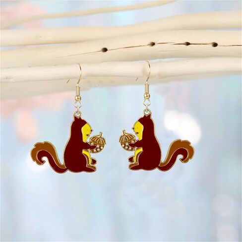 coadipress Fun Squirrel Pine Cone Earrings for Women Girls Funny Gold Plated Asymmetrical Animal Squirrel Nut Food Dangle Drop Charm Earrings Squirrel Lovers Gifts Jewelry in Saudi Arabia