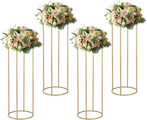 4pcs Gold Wedding Flower Stand, 31 Inch Metal Wedding Floral Stand, Golden Flower Holder for Wedding Table Centerpieces, Tall Column Floral Rack Floor Display for Banquet Ceremony Birthday Decor in Kuwait