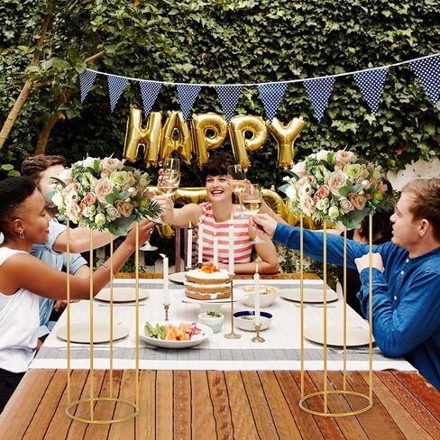 4pcs Gold Wedding Flower Stand, 31 Inch Metal Wedding Floral Stand, Golden Flower Holder for Wedding Table Centerpieces, Tall Column Floral Rack Floor Display for Banquet Ceremony Birthday Decor in Kuwait