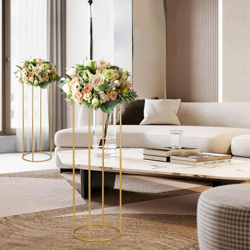 4pcs Gold Wedding Flower Stand, 31 Inch Metal Wedding Floral Stand, Golden Flower Holder for Wedding Table Centerpieces, Tall Column Floral Rack Floor Display for Banquet Ceremony Birthday Decor in Kuwait