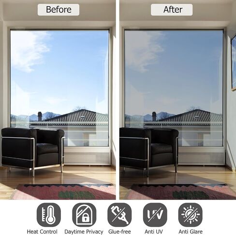 HIDBEA One Way Privacy Window Film, Daytime Privacy Sun Blocking Anti UV Reflective Window Film Heat Control Static Cling Window Tint Film for Home and Office, Silver, 41.3 x 78.7 Inch in Saudi Arabia