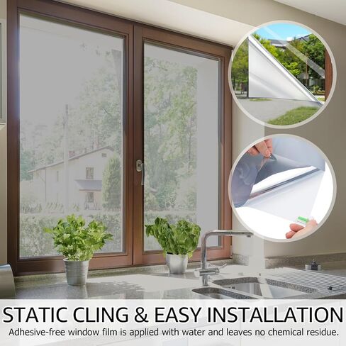 HIDBEA One Way Privacy Window Film, Daytime Privacy Sun Blocking Anti UV Reflective Window Film Heat Control Static Cling Window Tint Film for Home and Office, Silver, 41.3 x 78.7 Inch in Saudi Arabia