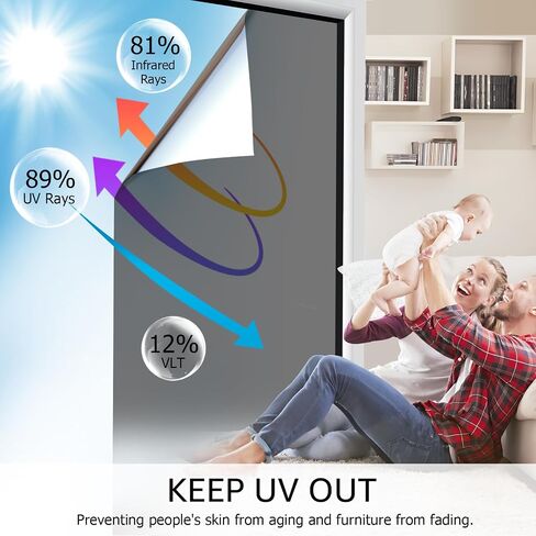 HIDBEA One Way Privacy Window Film, Daytime Privacy Sun Blocking Anti UV Reflective Window Film Heat Control Static Cling Window Tint Film for Home and Office, Silver, 41.3 x 78.7 Inch in Saudi Arabia