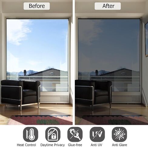 HIDBEA One Way Privacy Window Film, Daytime Privacy Sun Blocking Anti UV Reflective Window Film Heat Control Static Cling Window Tint Film for Home and Office, Silver, 41.3 x 78.7 Inch in Saudi Arabia
