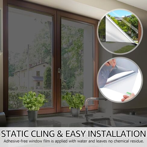 HIDBEA One Way Privacy Window Film, Daytime Privacy Sun Blocking Anti UV Reflective Window Film Heat Control Static Cling Window Tint Film for Home and Office, Silver, 41.3 x 78.7 Inch in Saudi Arabia