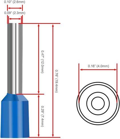 Cord End Terminal, E2512, AWG14 / 2.5mm², Wire Copper Crimp Connector, Vinyl Insulated, Blue, Pack of 1000 in Saudi Arabia