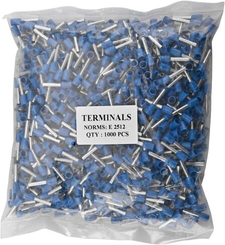 Cord End Terminal, E2512, AWG14 / 2.5mm², Wire Copper Crimp Connector, Vinyl Insulated, Blue, Pack of 1000 in Saudi Arabia