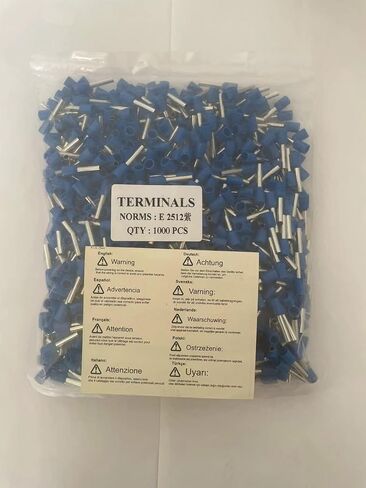 Cord End Terminal, E2512, AWG14 / 2.5mm², Wire Copper Crimp Connector, Vinyl Insulated, Blue, Pack of 1000 in Saudi Arabia