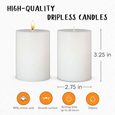 6 Packs Unscented Dripless 2.75x3.25 Inch White Pillar Candles, 36 Hours Long Burning Wax Cylinder Column Candles for Home Dinner Decor Emergency Power Outage in Saudi Arabia
