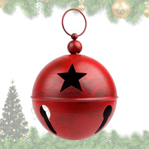 YIYA Big Christmas Jingle Bells Decorations Red Giant Iron Christmas Ball 9.4x12.2 Inch Jingle Bell Christmas Yard Decor for Xmas Holiday Tree Doorway Home Garden Decor in Kuwait