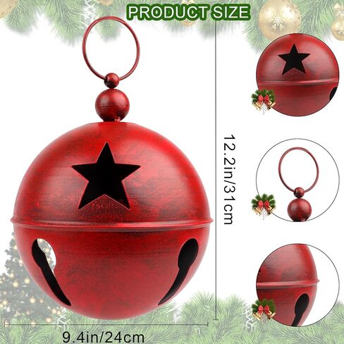 YIYA Big Christmas Jingle Bells Decorations Red Giant Iron Christmas Ball 9.4x12.2 Inch Jingle Bell Christmas Yard Decor for Xmas Holiday Tree Doorway Home Garden Decor in Kuwait