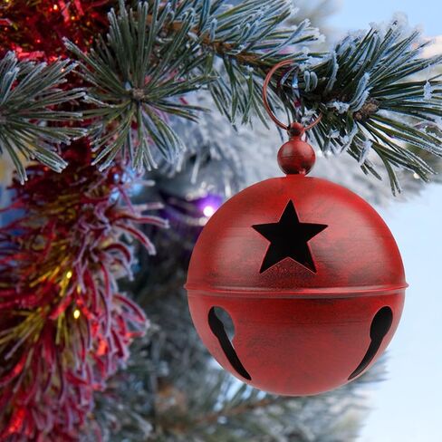 YIYA Big Christmas Jingle Bells Decorations Red Giant Iron Christmas Ball 9.4x12.2 Inch Jingle Bell Christmas Yard Decor for Xmas Holiday Tree Doorway Home Garden Decor in Kuwait