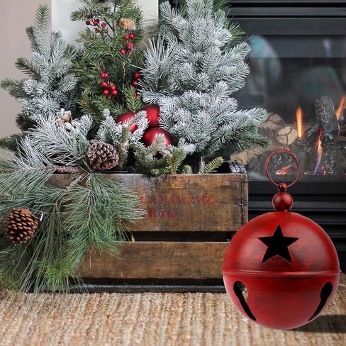 YIYA Big Christmas Jingle Bells Decorations Red Giant Iron Christmas Ball 9.4x12.2 Inch Jingle Bell Christmas Yard Decor for Xmas Holiday Tree Doorway Home Garden Decor in Kuwait
