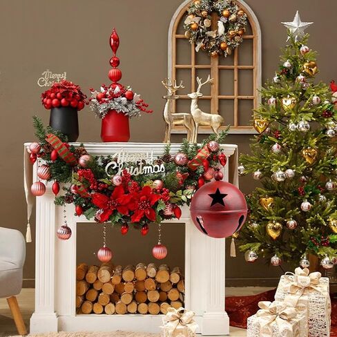 YIYA Big Christmas Jingle Bells Decorations Red Giant Iron Christmas Ball 9.4x12.2 Inch Jingle Bell Christmas Yard Decor for Xmas Holiday Tree Doorway Home Garden Decor in Kuwait