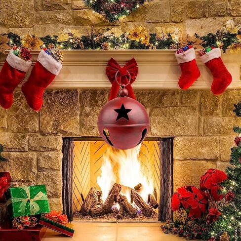 YIYA Big Christmas Jingle Bells Decorations Red Giant Iron Christmas Ball 9.4x12.2 Inch Jingle Bell Christmas Yard Decor for Xmas Holiday Tree Doorway Home Garden Decor in Kuwait
