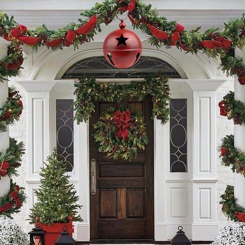 YIYA Big Christmas Jingle Bells Decorations Red Giant Iron Christmas Ball 9.4x12.2 Inch Jingle Bell Christmas Yard Decor for Xmas Holiday Tree Doorway Home Garden Decor in Kuwait