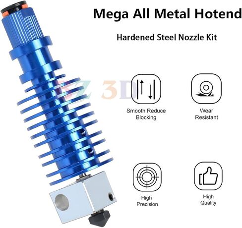مجموعة I3 Mega All Metal Hotend، ترقية كسر الحرارة ثنائي المعدن، كتلة سخان من الألومنيوم، فوهة نحاسية V6 0.4 مم لـ I3 Mega، Mega X، Mega S، Mega Pro، Chiron 3D Printer Extruder V5 Print Head Hotend. in Kuwait