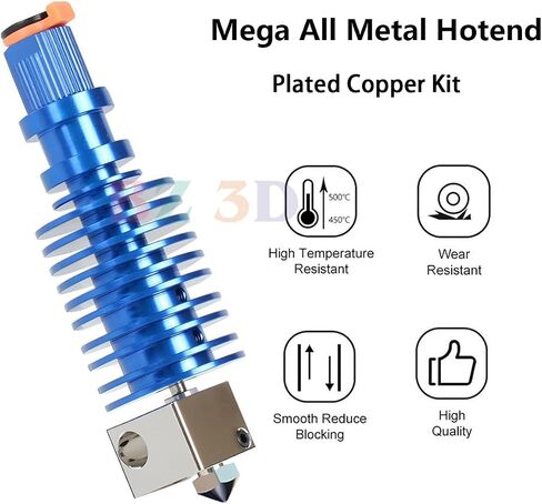 مجموعة I3 Mega All Metal Hotend، ترقية كسر الحرارة ثنائي المعدن، كتلة سخان من الألومنيوم، فوهة نحاسية V6 0.4 مم لـ I3 Mega، Mega X، Mega S، Mega Pro، Chiron 3D Printer Extruder V5 Print Head Hotend. in Kuwait