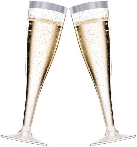 BloominGoods 50 Plastic Gold Glitter Champagne Flutes | 7 oz. Clear Hard Disposable Party & Wedding Glass | Premium Heavy Duty Fancy Cup (50-Pack) in Saudi Arabia