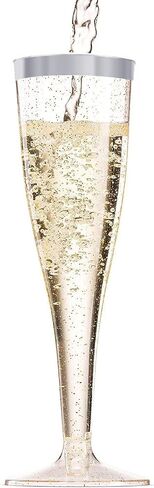 BloominGoods 50 Plastic Gold Glitter Champagne Flutes | 7 oz. Clear Hard Disposable Party & Wedding Glass | Premium Heavy Duty Fancy Cup (50-Pack) in Saudi Arabia