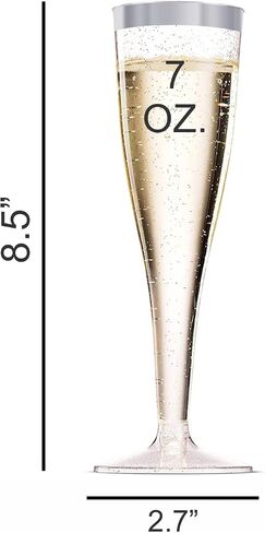 BloominGoods 50 Plastic Gold Glitter Champagne Flutes | 7 oz. Clear Hard Disposable Party & Wedding Glass | Premium Heavy Duty Fancy Cup (50-Pack) in Saudi Arabia