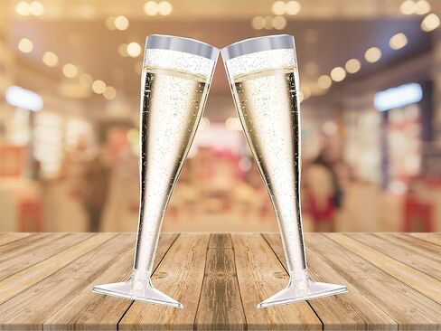 BloominGoods 50 Plastic Gold Glitter Champagne Flutes | 7 oz. Clear Hard Disposable Party & Wedding Glass | Premium Heavy Duty Fancy Cup (50-Pack) in Saudi Arabia