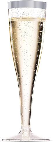 BloominGoods 50 Plastic Gold Glitter Champagne Flutes | 7 oz. Clear Hard Disposable Party & Wedding Glass | Premium Heavy Duty Fancy Cup (50-Pack) in Saudi Arabia