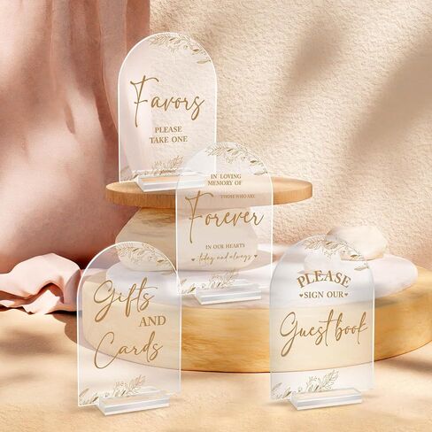 Pigort 2pcs Wedding Signs for Ceremony and Reception,Modern Wedding Signage, Guest Book Sign, Cards and Gifts Sign for Wedding, Wedding Reception Signs Acrylic 5x7 Inch (Brown 2) in Saudi Arabia