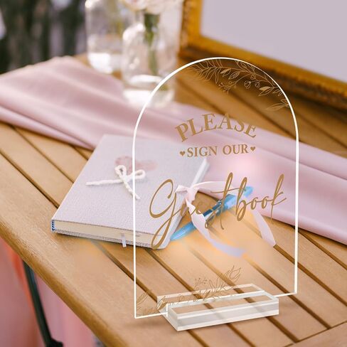 Pigort 2pcs Wedding Signs for Ceremony and Reception,Modern Wedding Signage, Guest Book Sign, Cards and Gifts Sign for Wedding, Wedding Reception Signs Acrylic 5x7 Inch (Brown 2) in Saudi Arabia