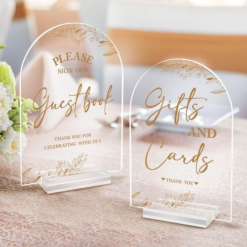Pigort 2pcs Wedding Signs for Ceremony and Reception,Modern Wedding Signage, Guest Book Sign, Cards and Gifts Sign for Wedding, Wedding Reception Signs Acrylic 5x7 Inch (Brown 2) in Saudi Arabia