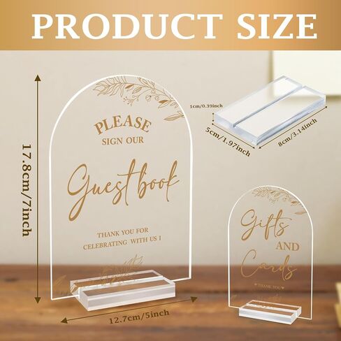 Pigort 2pcs Wedding Signs for Ceremony and Reception,Modern Wedding Signage, Guest Book Sign, Cards and Gifts Sign for Wedding, Wedding Reception Signs Acrylic 5x7 Inch (Brown 2) in Saudi Arabia
