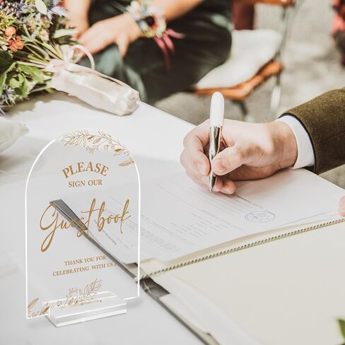 Pigort 2pcs Wedding Signs for Ceremony and Reception,Modern Wedding Signage, Guest Book Sign, Cards and Gifts Sign for Wedding, Wedding Reception Signs Acrylic 5x7 Inch (Brown 2) in Saudi Arabia
