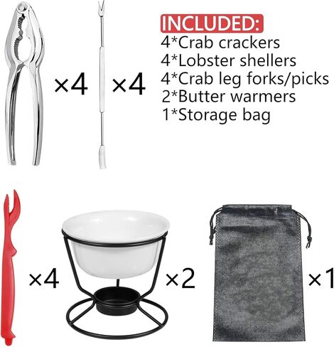 Crab Leg Cracker Tool Butter Warmers for Seafood Crab Leg Crackers Crab Lobster Butter Ceramic Warmers Set for Seafood Crab Crackers and Tools (15PCS) in Saudi Arabia