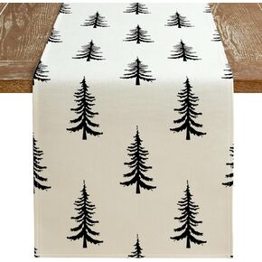 Merry Christmas Table Runner 72x13 Inches Tree Table Decor, Winter Burlap Farmhouse Indoor Outdoor Seasonal Beige Decoration for Holiday Home Party DT006-72