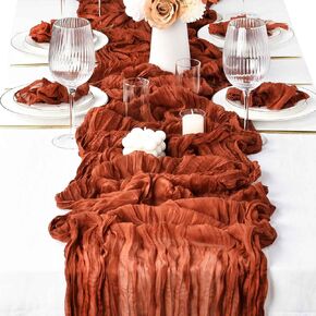 DearHouse 6Pack Cheesecloth Table Runner, Cheese Cloth Boho Gauze Table Runner for Wedding Bridal Baby Shower Birthday Holiday Party Rustic Sheer Table Decorations (Terracotta)