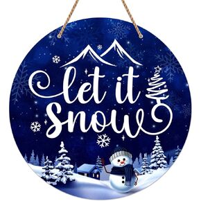 D4DREAM Winter Welcome Door Sign Snowman Winter Decorations Let It Snow Welcome Sign for Front Door Christmas Winter Wreaths Hanger Decor for Front Door Wall Porch Bathroom Home Indoor Outdoor